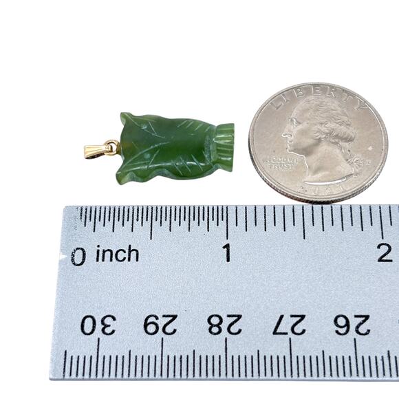 Vintage 12KGF Carved Nephrite Jade Owl Pendant - Picture 6 of 7